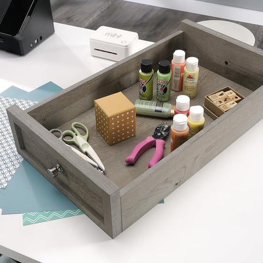 Sauder Craft Pro Series Durable Craft Work Table with Storage/Pantry cabinets, Mystic Oak Finish