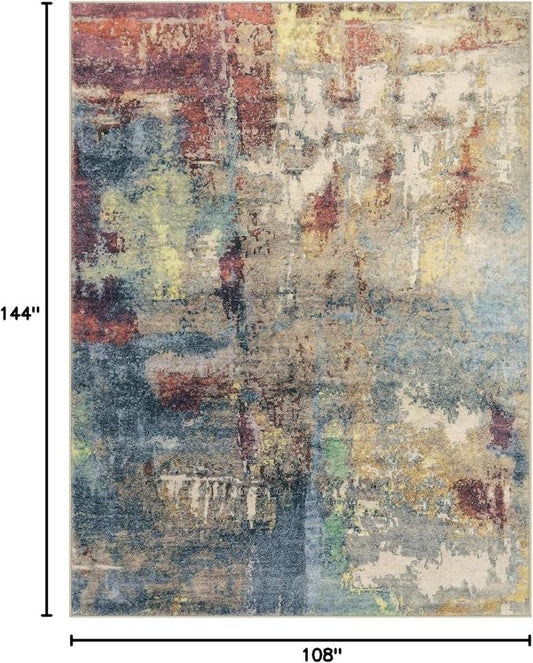 Lahome Modern Abstract 9x12 Area Rugs for Bedroom, Washable Living Room Rug for Bedroom Low Pile Non Slip, Red Soft Indoor Accent Carpet for Dining Room Table Home Decor Use