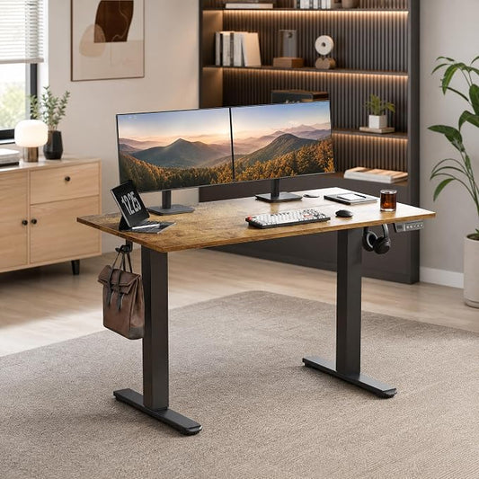 Claiks Electric Standing Desk 48 x 24 Inches, Motorized Sit Stand Desk with 3 Memory Presets & Cable Management, Spacious Ergonomic Computer Workstation for Dual Monitors & Gaming Setup, Rustic Brown