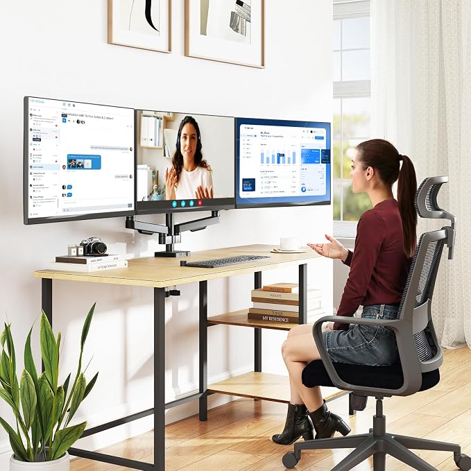5Rcom Triple Monitor Mount Stand for 17-34 inch Computer Screens, Full Motion Monitor Dual Monitor Arms, Dual Monitor Arms Hold up to 22lbs, Gas Spring Monitor Stand, 75/100mm VESA Mount