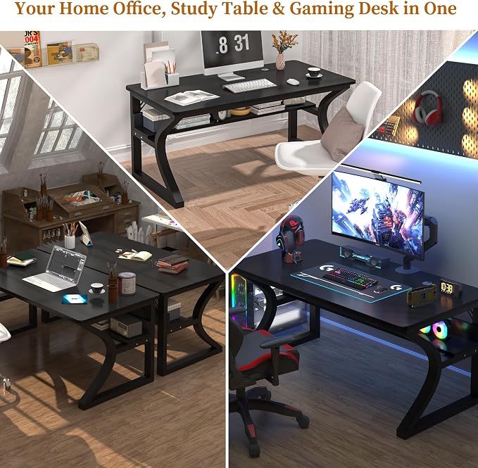 47 X 23.6'' Computer Desk, Home Office Desks w/Shelf Storage, Computer Desk w/Metal Frame, Cable Management, Study Student Desk Writing Work Table Deeper & Thicker Desktop for Home Bedroom