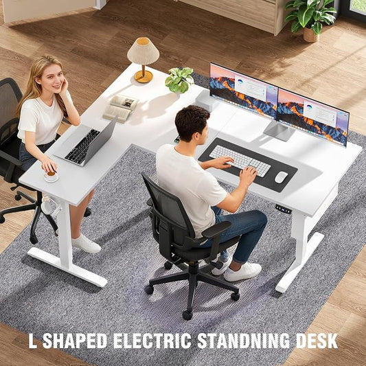 Korfile L Shaped Electric Standing Desk,63 Inch Adjustable Height Sit to Stand Corner Desk with Memory Presets, Reversible Computer Table for Home Office, Work and Study, White