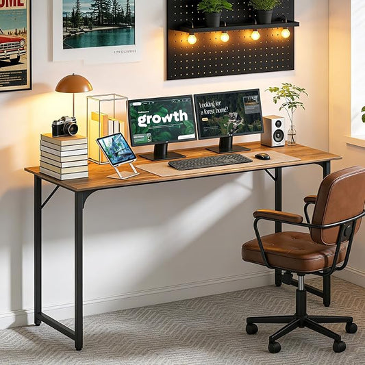 BestOffice Computer Desk,Home Office Desk, Modern Simple Style for Home Office Study Writing (Brown, 55 Inch)