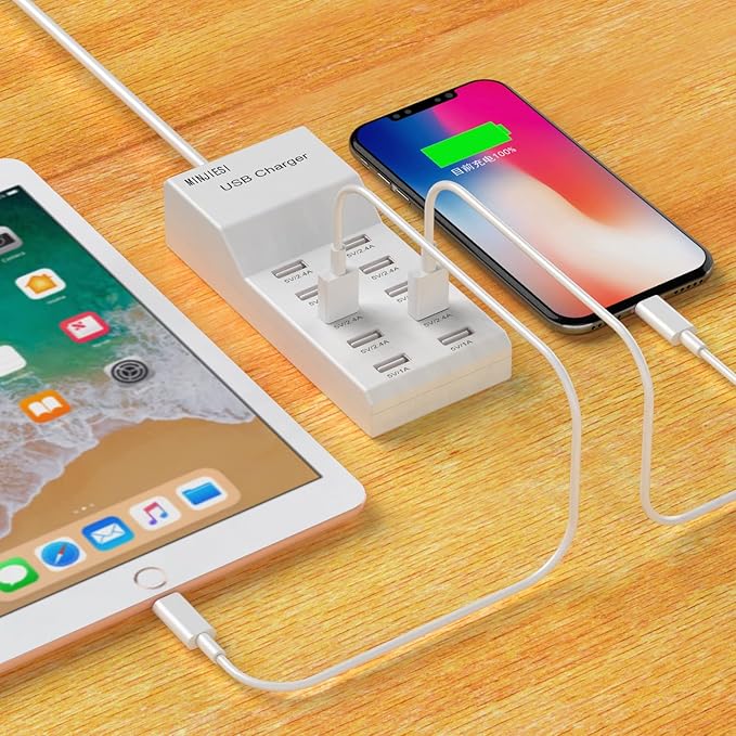 USB Charging Stations 50w10A 10 Ports Multiple Charging Block/Power USB Strip for iPhone Android Smartphone Tablet Smart Watch AirPods Samsung and Multiple Charger Plug…