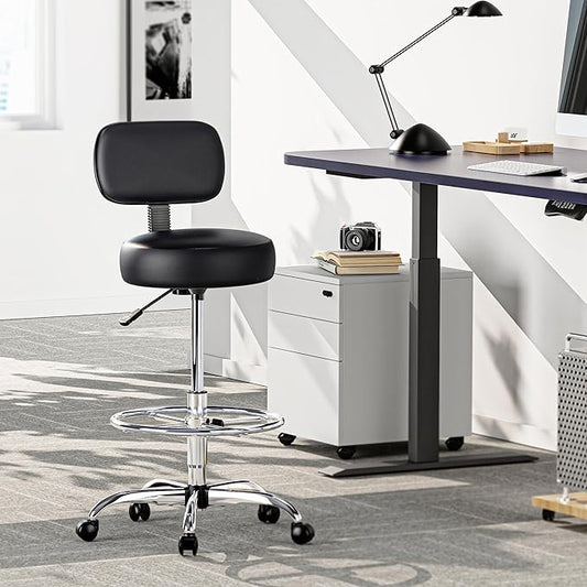 SUPERJARE Drafting Chair with Back, Set of 3, Swivel Barstools, Adjustable Height Rolling Stool with Footrest, Standing Desk Chair for Counter Height Desk, Shop, Home & Kitchen, Clinic & Studio, Black
