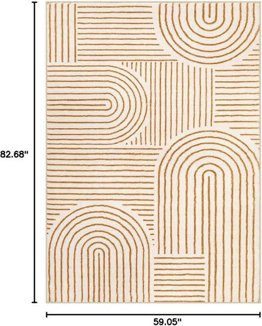Lahome Abstract Washable Rugs 5x7, Non Slip Soft Living Room Rugs Ultra-Thin Rainbow Bedroom Rug, Non Skid Rug Backing Accent Carpet for Dining Room Office Darrell (5'x7',Orange)