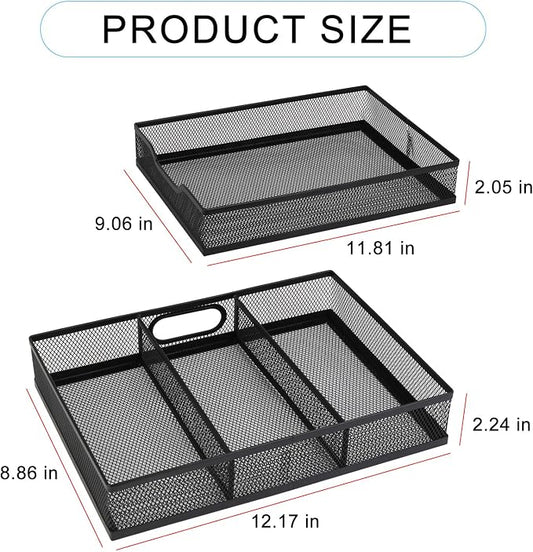 Office Drawer Organizer, 2 Pack Metal Mesh Desk Draw Divider, Versatile Desktop Organizer Tray to Keep Supplies Tidy and Easy to Access, Stackable A4 Paper Holder Tray