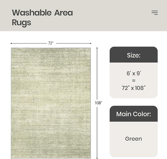 Valenrug Washable Rug 6x9 - Stain Resistant 6x9 Area Rugs for Living Room, Non Slip Backing Printed Rugs for Bedroom, Folable Machine Washable Area Rug (6'x9', Green)