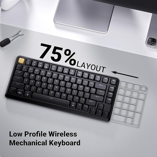 Keychron KJ1 Low Profile Wireless Mechanical Keyboard, 2.4 GHz Bluetooth QMK 75% Layout RGB, Hot-swappable Brown Switch Compatible with Mac Windows Linux, 2000mAh Fast Charge for Gaming - Black