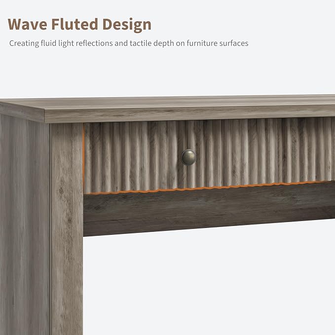 IDEALHOUSE 54" Executive Desk with Fluted Wave Board Design, Home Office Computer Desk with 3 Drawers and Storage Cabinet, Built-in USB Ports & Power Outlets, Modern Writing Table for Bedroom Gray