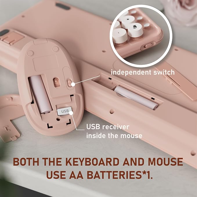 Wireless Keyboard and Mouse, Colorful 104-Key QWERTY with Round Keys, Phone Holder, Wrist Rest, Power Buttons, 2.4GHz USB for PC Laptop (Peach Gradient)