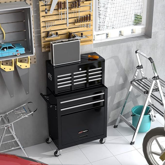 RYH 8 Drawers Rolling Tool Chest & Tool Box on Wheels | Heavy Duty Metal Cart with Ball Bearing Drawers | Fits US General Tool Box for Garage Storage (Black, 8 Drawers /43.1" H × 24.2" W)