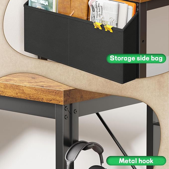 DurayLoly 55" Thicker L Shaped Computer Desk for Home Office, Brown | 0.95" Thick Desktop & Metal Frame Supports for Dual Monitors,Flexible Reversible Corner Desk for Bedroom