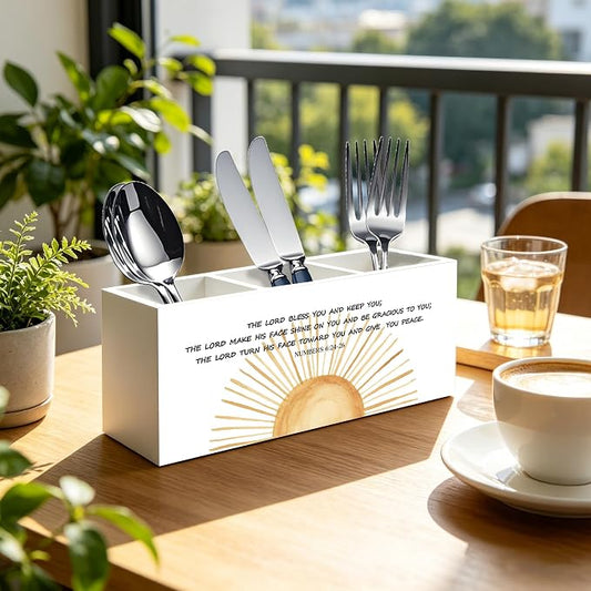 Boho Sunshine Christian Numbers 6:24-26 Pen Pencil Holder Organizer for Home Office Classroom Desk Accessories, Inspirational Bible Verse Religious Wood Signs for Desk Tabletop Decor