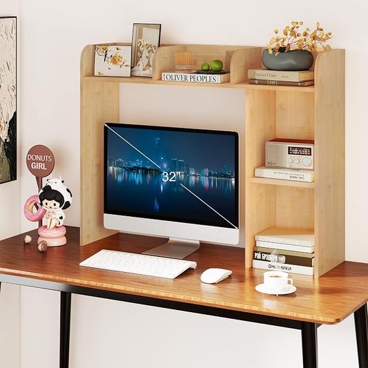 WAYTRIM Desk Shelf, Desk Hutch 3-Tier Desktop Bookshelf & Desk Organizer Shelf for Top of Desk, Wood Desktop Storage Shelf for Dorm, Office, Small Space, Desk Organizers and Accessories