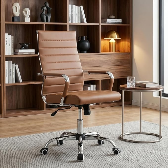 Okeysen Ergonomic Office Desk Chair, Ribbed Leather Modern Conference Room Chairs, Executive Adjustable Swivel Rolling Chair for Home & Office.