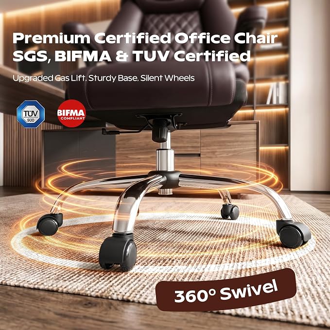 Office Chair, Ergonomic High Back Home Office Desk Chair, Big and Tall Breathable Leather Office Chair with Lumbar Support Flip-Up Armrests, Computer Chair with Rocking Function