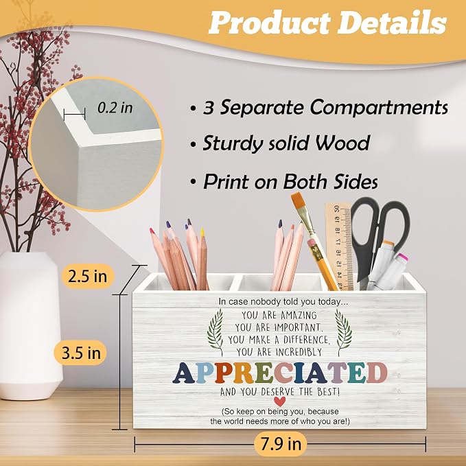 Inspirational Pen Holder Organizer for Desk Accessories, Teacher Appreciation Gifts, You Are Amazing Motivational Quote Wooden Box Sign Desk Decorations for School Office Tabletop Decor