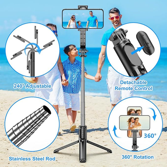 SelfieShow Selfie Stick, Extendable Selfie Stick Tripod with Wireless Remote and Tripod Stand, Portable, Lightweight, Compatible with iPhone 17 16 15 14 13 12 Pro Xs Max/Samsung Smartphone and More