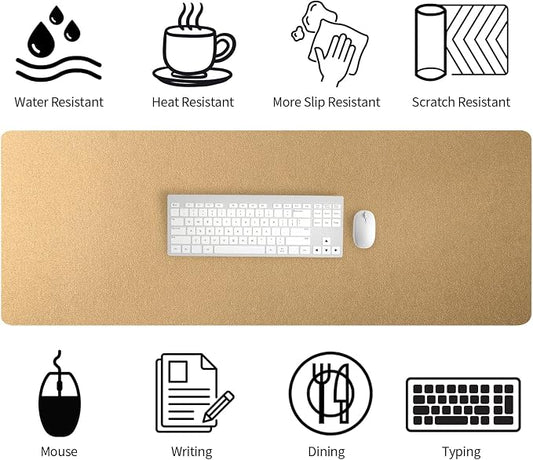 Bloss Gold Leather Desk Mat 47.2" x 16.9", Large Keyboard Pad for Desk, Desk Matt for Desktop, Waterproof Desk Pad Mat, Computer Mat for Office/Home/Decor