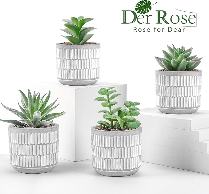 Der Rose Set of 4 Succulents Plants Artificial Fake Plants for Living Room Bathroom Bedroom Aesthetic Home Kitchen Decor