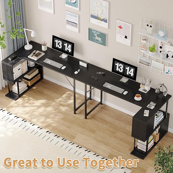 ALISENED L Shaped Computer Desk with 2 Shelves Bookshelf, Modern Corner Computer Desk with Storage, Office Desk Study Table Writing Desk for Home Office