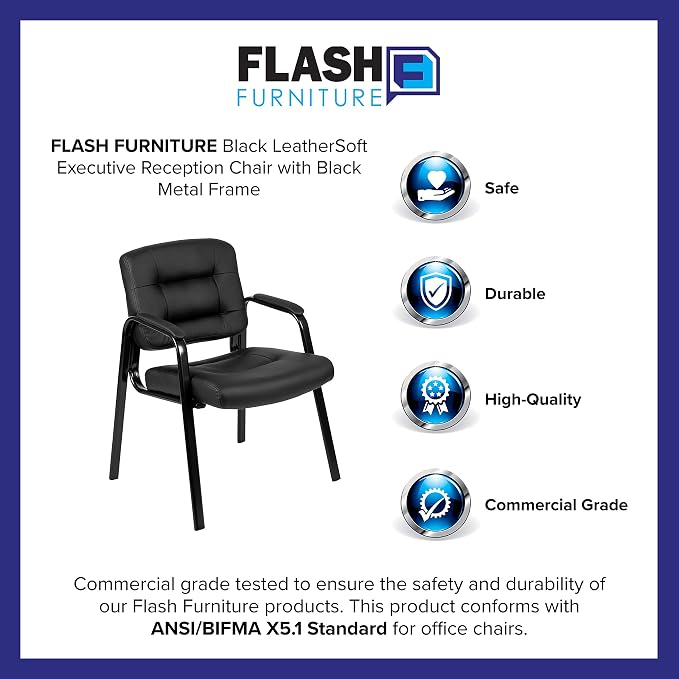 Flash Furniture Darwin Flash Fundamentals LeatherSoft Executive Reception Chair, Modern Tufted Lounge Chair for Living Room or Office, Black