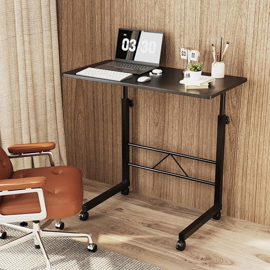 VINGLI Computer Workstation, Standing Desk Adjustable Height, Small Computer Desk w/Rolling, Sit Stand Laptop Desk TV Tray Computer Workstation for Bed Sofa Hospital Reading Eating, 31.5", Black
