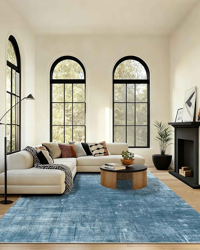 Latte&Fog 8x10 Area Rugs for Living Room, Large Blue Modern Abstract Washable Rug, Boho Non Slip Low Pile Carpet for Indoor Bedroom Dining Room, Office, Dorm, Classroom, Farmhouse and Kids Room - Blue