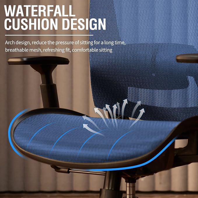ELABEST Mesh Office Chair,Ergonomic Computer Desk Chair,Sturdy Task Chair- Adjustable Lumbar Support & Armrests,Tilt Function,Comfort Wide Seat,Swivel Home Office Chair (Blue)