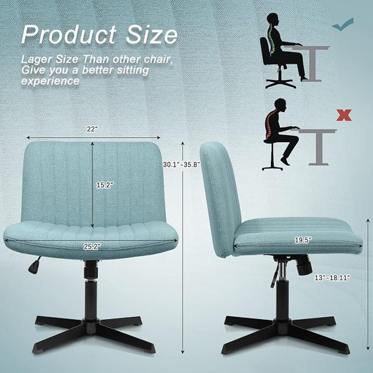 LEMBERI Fabric Padded Desk Chair No Wheels, Armless Wide Swivel Home Office Desk Chair,120°Rocking Mid Back Ergonomic Computer Task Vanity Chair for Office, Home, Make Up,Small Space, Bed Room