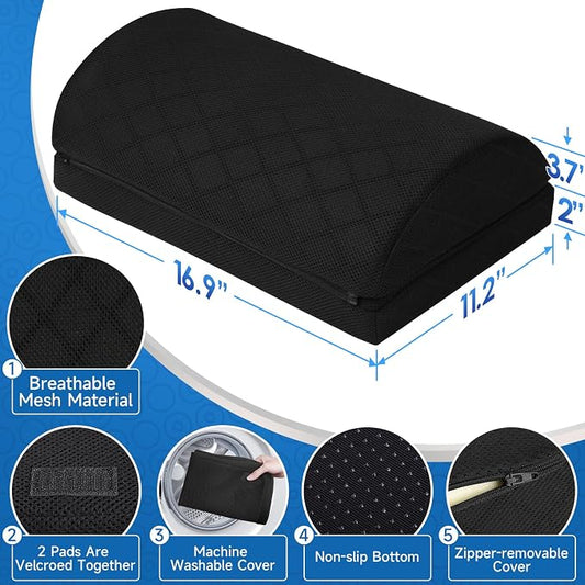 CushZone Foot Rest for Under Desk at Work Adjustable Foam for Office and Home, Office Desk Accessories,Comfortable Footrest with 2 Adjustable Heights,Back & Hip Pain Relief (Black-16.9 in)