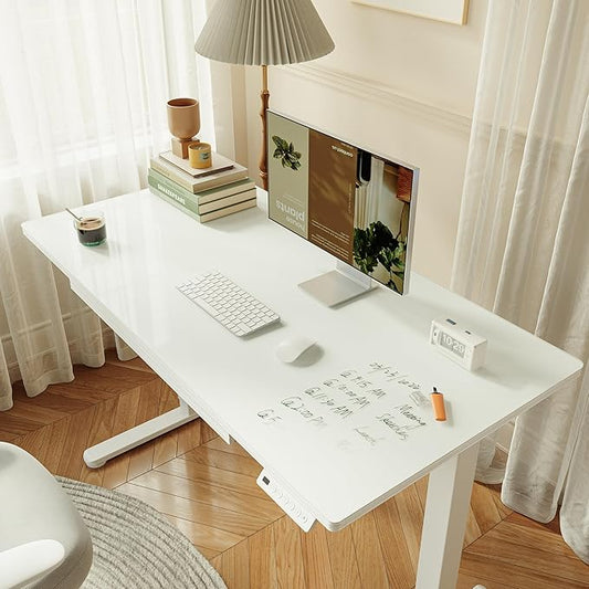BANTI 55x24 inchs Electric Glass Standing Desk with Drawer - Height Adjustable One-Piece Tempered Top Sit Stand Workstation with Memory Keypad for Home Office