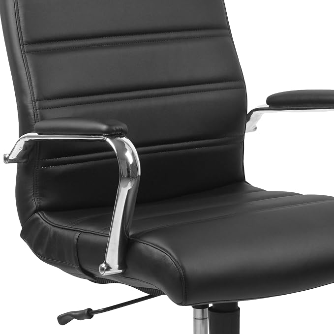 EMMA + OLIVER Faux Leather High-Back Swivel Home Office Desk Chair with Wheels, Padded Seat, and Armrests, Adjustable Height Multipurpose Office Chair, Black/Chrome