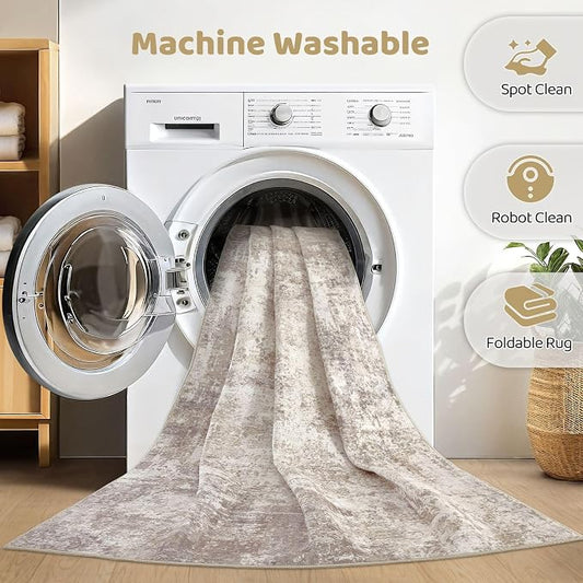 LOONGRUG 8x10 Area Rugs Living Room: Washable Large Abstract Soft Rug Stain Resistant Indoor Floor Non-Slip Accent Carpet for Women Modern Home Enthusiasts Aged- Bedroom Nursery Playroom- Beige Brown