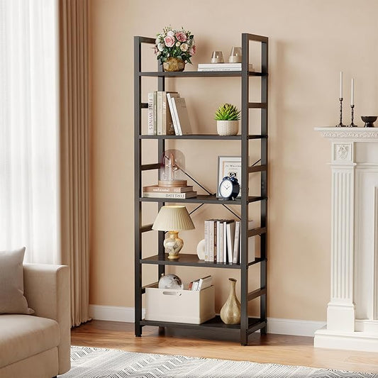 DUMOS 5-Tier Bookshelf, Modern Tall Bookcase, Open Storage Display Shelf for Living Room, Bedroom, Home Office, Narrow Standing Shelving Unit for Books, CDs, Décor,Modern Black