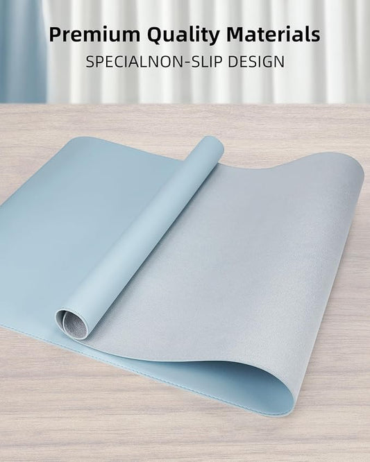 PU Leather Desk Mat Protector - 36"x17" Large Non-Slip Office Desk Pad, Waterproof Keyboard & Mouse Pad, Premium Workstation Cover for Home & Office (Light Blue)