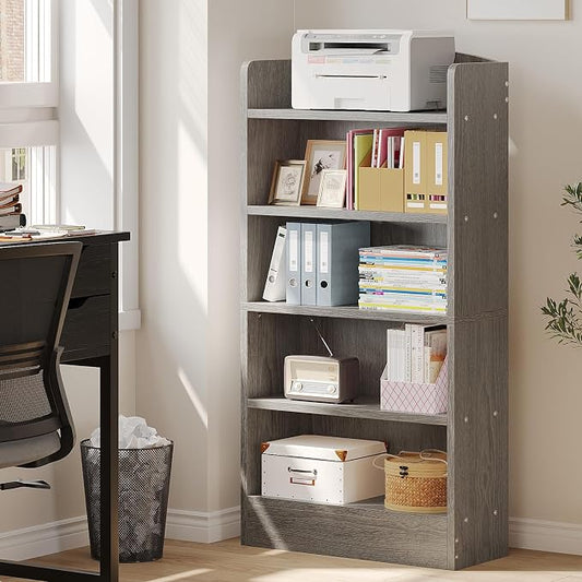 ALISENED 5-Tier Bookcase, Open Bookshelves and Bookcases with Storage Shelves, Floor Standing Unit, Display Storage Shelves for Bedroom Library Living Room Home Office, Gray