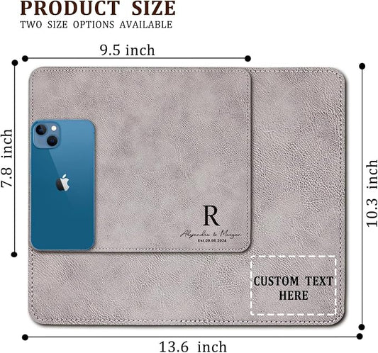 Personalized Leather Custom Mouse Pad with Wrist Rest,Customized Mouse Pads for Desk,Perfect Gift for Weddings, Anniversaries, Birthdays,and Special Occasions (B (Silver-Rectangle))