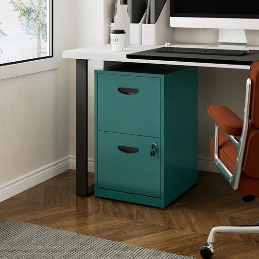 Polup 2 Drawer File Cabinet with Lock, Office File Cabinet with Drawers for Under Desk, Small Filling Cabinet for Home Office, Green, Assembly Required