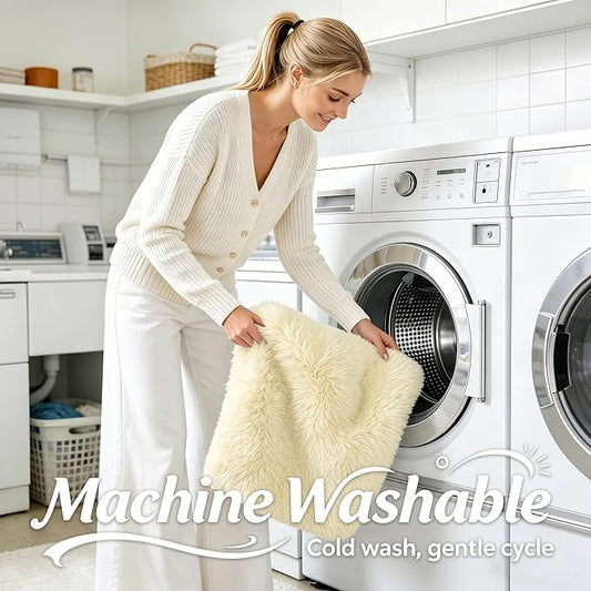 OLANLY 2x3 Machine Washable Small Bedside Rug, Soft Fluffy Shaggy Entryway Throw Rugs for Bedroom, Living Room, Indoor Floor Carpet for Kids Girls and Boys, Nursery Rooms, Home Decor Aesthetic, Cream