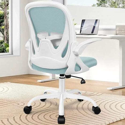Primy Office Chair Ergonomic Desk Chair with Adjustable Lumbar Support and Height, Swivel Breathable Desk Mesh Computer Chair with Flip up Armrests for Conference Room(Light Blue)