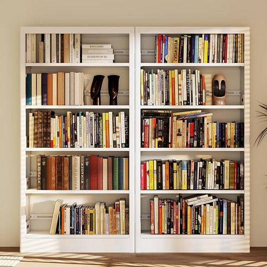 71" Metal Bookshelf, 5 Tier Library Bookcase with Adjustable Shelves, Heavy Duty Bookshelves and Bookcases, Modern Book Shelf Tall Book Case for Living Room, Office (White, 37.4" Wide)
