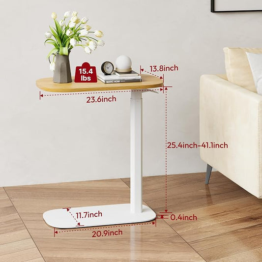 SANODESK Adjustable Overbed Bedside Table Pneumatic Adjustable Height Laptop Computer Standing Desk Cart with Tray, Hospital and Home Use(23.6" W x 13.8" D,Maple)
