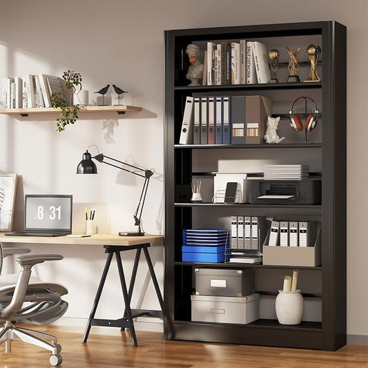 5-Tier Expandable Metal Bookshelf, 69"Heavy Duty Adjustable Shelves(Black) | Large,280LB Load Capacity Each Shelf,Industrial Sturdy Bookshelf,Easy Assembly,Wide/Tall/Deep Bookcase