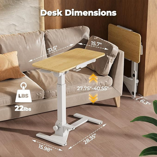 JOY worker Foldable Overbed Bedside Table, 180° Tiltable Mobile Standing Desk with Wheels, 31.5" Height Adjustable Rolling Laptop Desk for Home & Hospital Use, Easy Storage, Maple