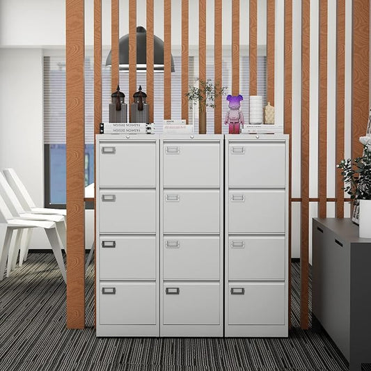 Fesbos File Cabinets - 4 Drawers Vertical 17.8" Deep Lockable Filing Cabinet - White Metal Storage Cabinets for Home Office to Hanging Files Letter/Legal/F4/A4 Size