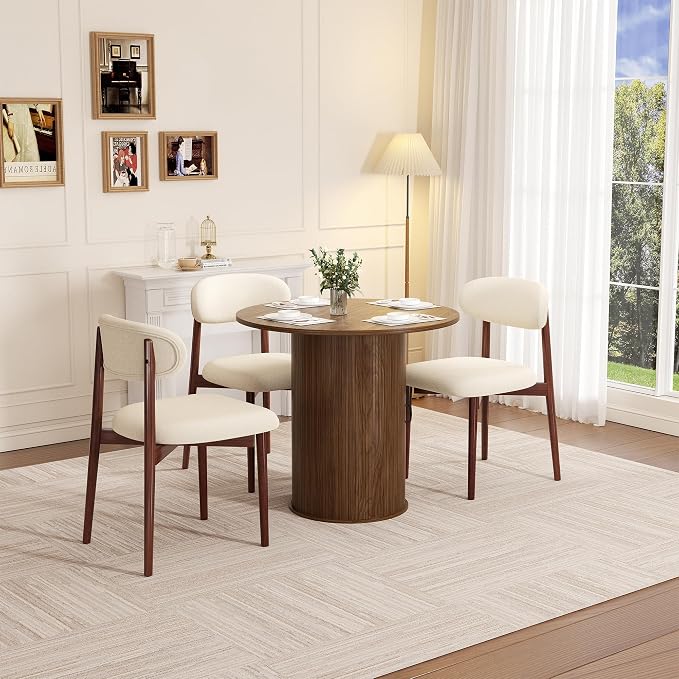 31.5 inch Round Dining Table for 2, Small Dinner Table with 2-Layer Storage Shelf, Morden Circle Kitchen Table with Wood Strip Base and Slide Door for Home Dining Room, Living Room, Walnut