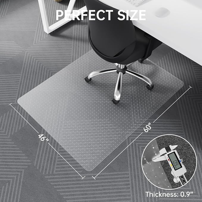 Office Chair Mat, 46" x 60" Transparent Desk Chair Mat for Low Pile Carpeted Floor, Easy Glide Carpet Floor Protector Mat for Home and Office