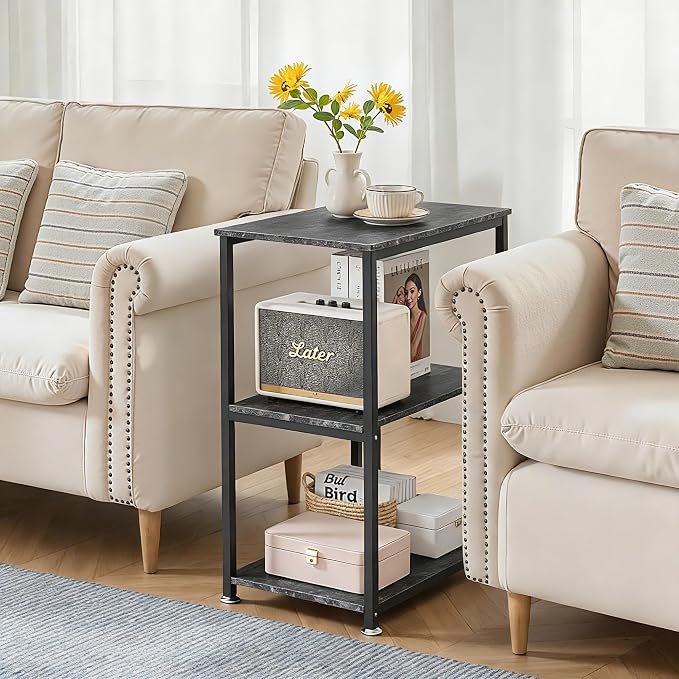 VECELO Tall End Side Table,30" Height Nightstand with 3-Tier Storage Shelf for Living Room Bedroom Office Hallway Study